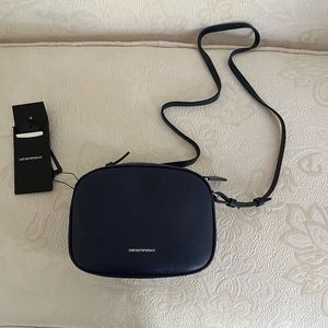 Emporio Armani Midnight Blue Leather Crossbody Bag - Made in Italy-NWT